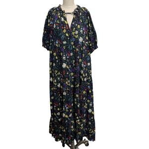 Mii Collection S Small Maxi Dress Dark Floral Tiered Academia Boho Oversized
